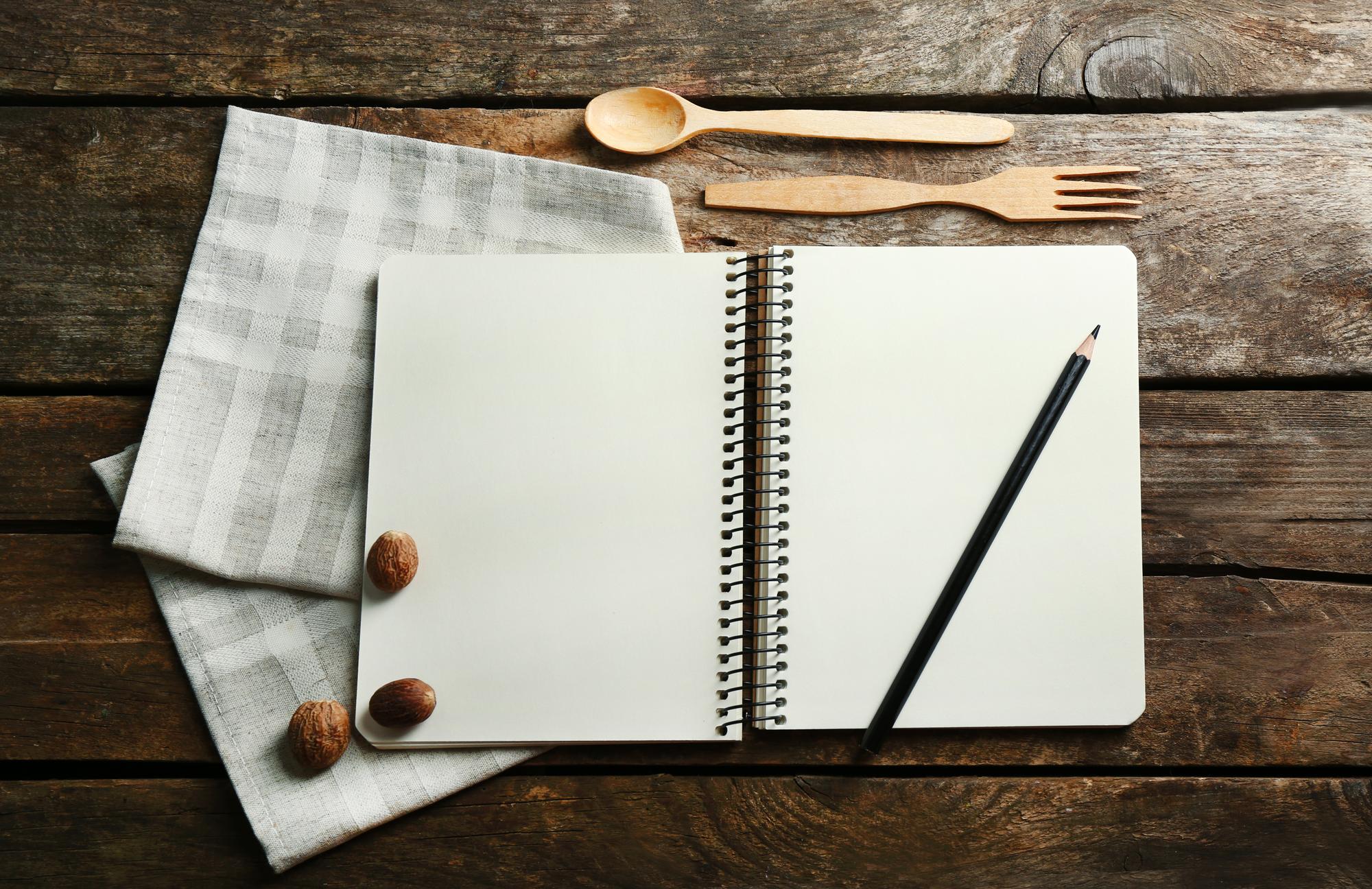 Notebook with menu planning notes